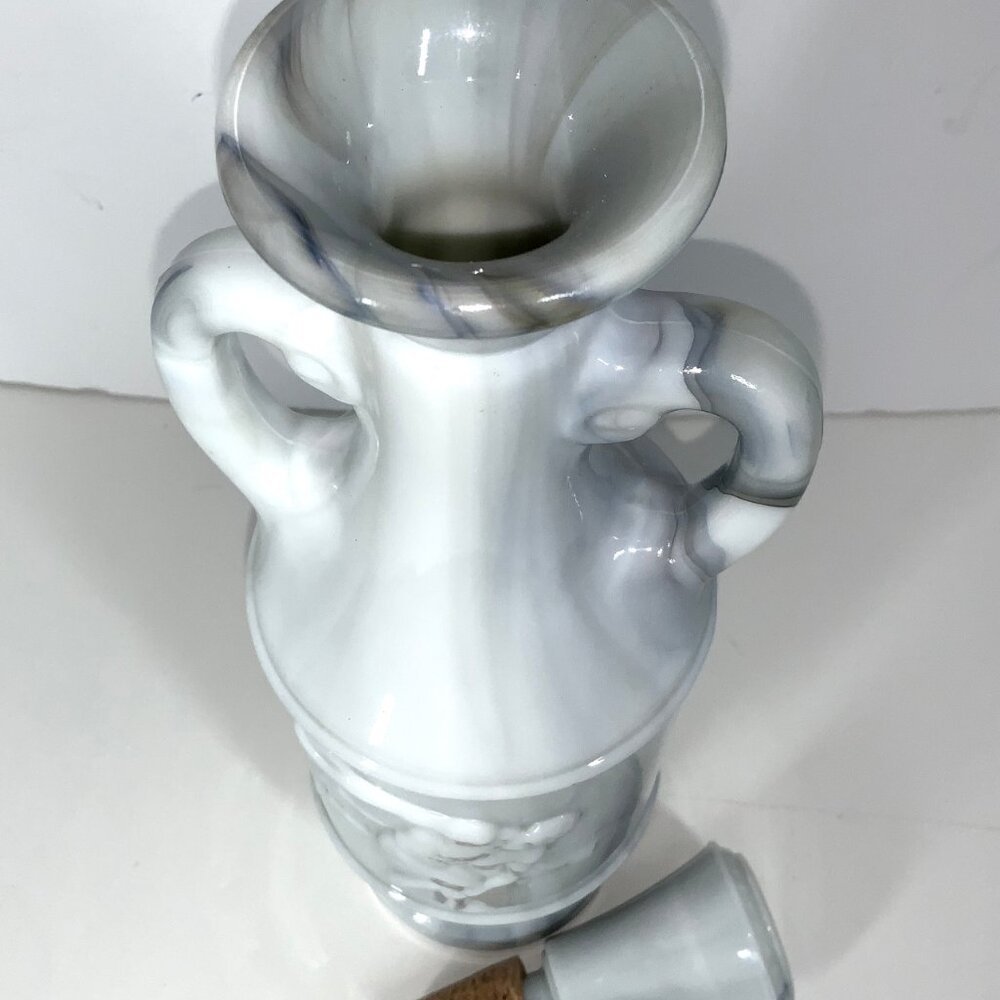Vintage Slag Milk Glass Decanter Bottle w Stopper Grecian Relief Westmoreland